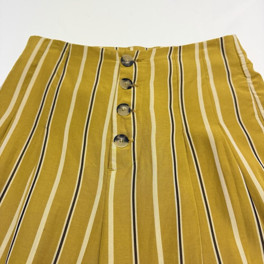 Zara TRF Striped Wide Leg Pants Mustard Yellow Stripe Button Front Women’s Small - Picture 4 of 13